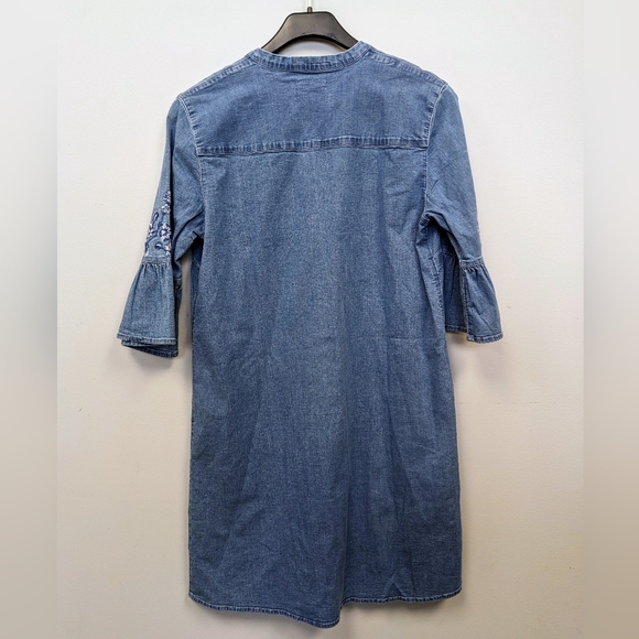 Vintage ESPRIT embroidered bell sleeve denim midi dress - Picture 3 of 3